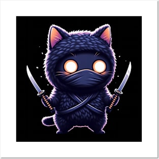 Stealthy Whiskered Warrior Ninja Cat Posters and Art